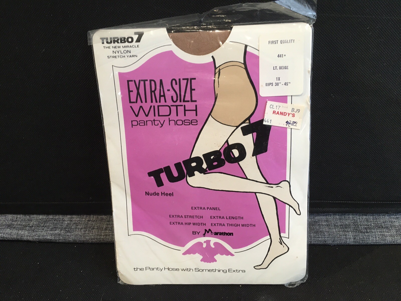 1970’s Marathon Trubo 7 Panty Hose Nylons 1X 38-45″ Hip Beige Extra-Size Width