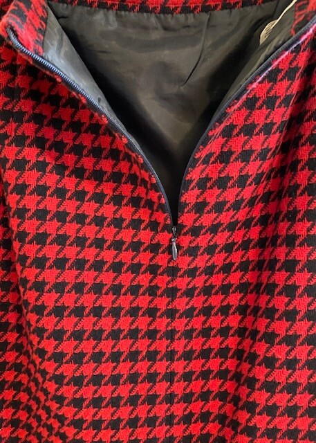 Vintage Rena Rowan for Saville Wool Jacket and Skirt Set Red Navy Houndstooth