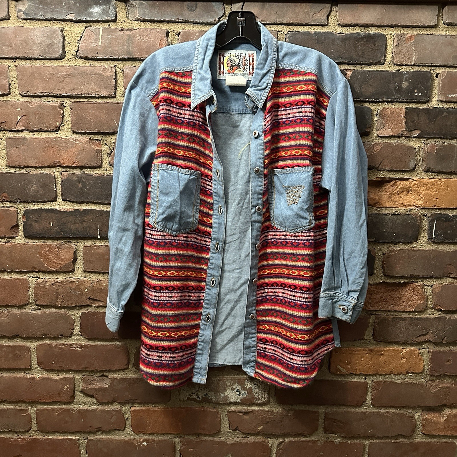 Vtg Joujou Navajo Blanket Jean Shirt Aztec Western Sz Large -Cheapchicplus