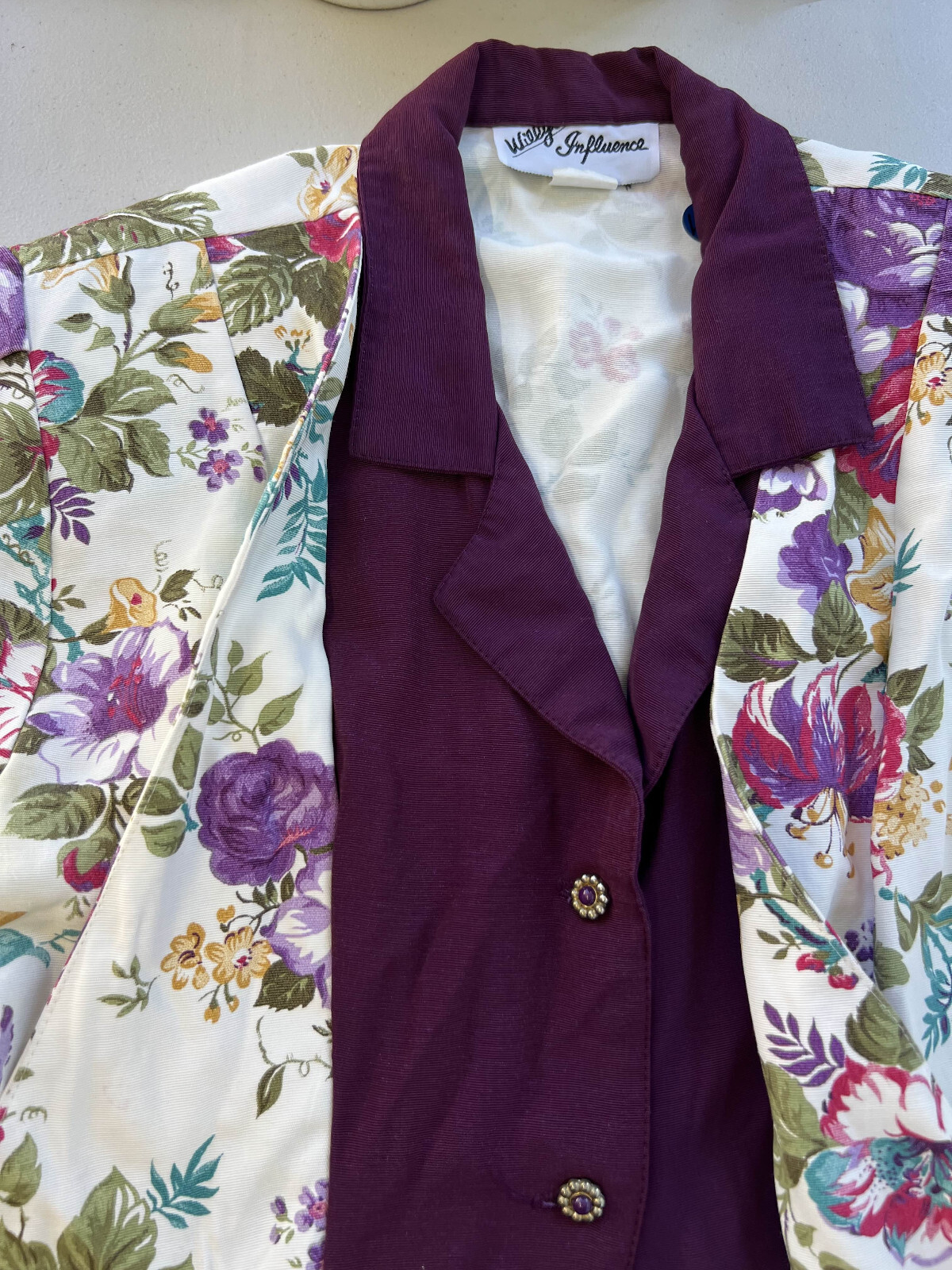 Vintage 80s Willy’s Influence Womens Floral Blouse Shoulder Pads Size 10 USA