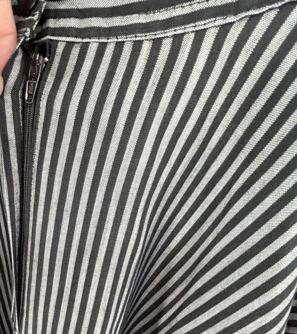 Vtg 80s BohoGunnies Gunnie Sax Striped Swing Skirt Sz XS 24” Black Gray FitFlare