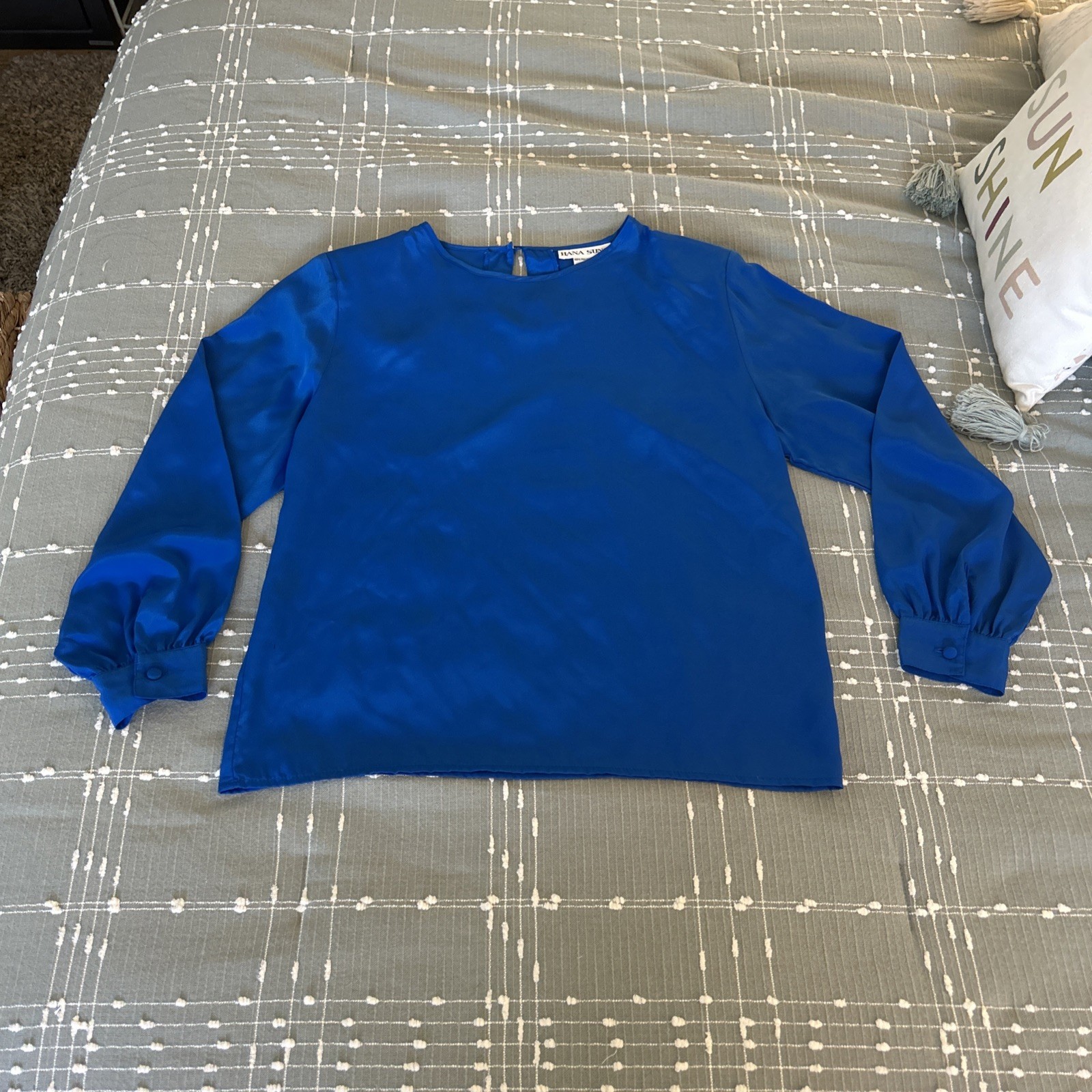 Vintage 90s Hana Sung Royal Blue Blouse Size 12