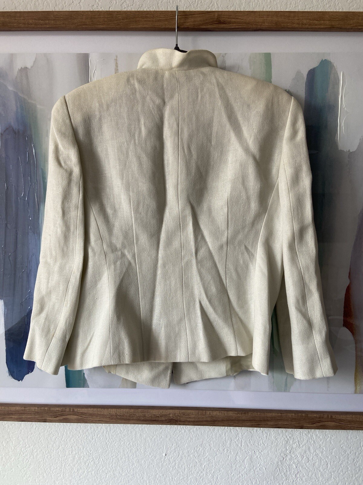 Armani Collezioni Blazer Women’s 46/M Vintage Linen Cream Ruffle Neckline accent