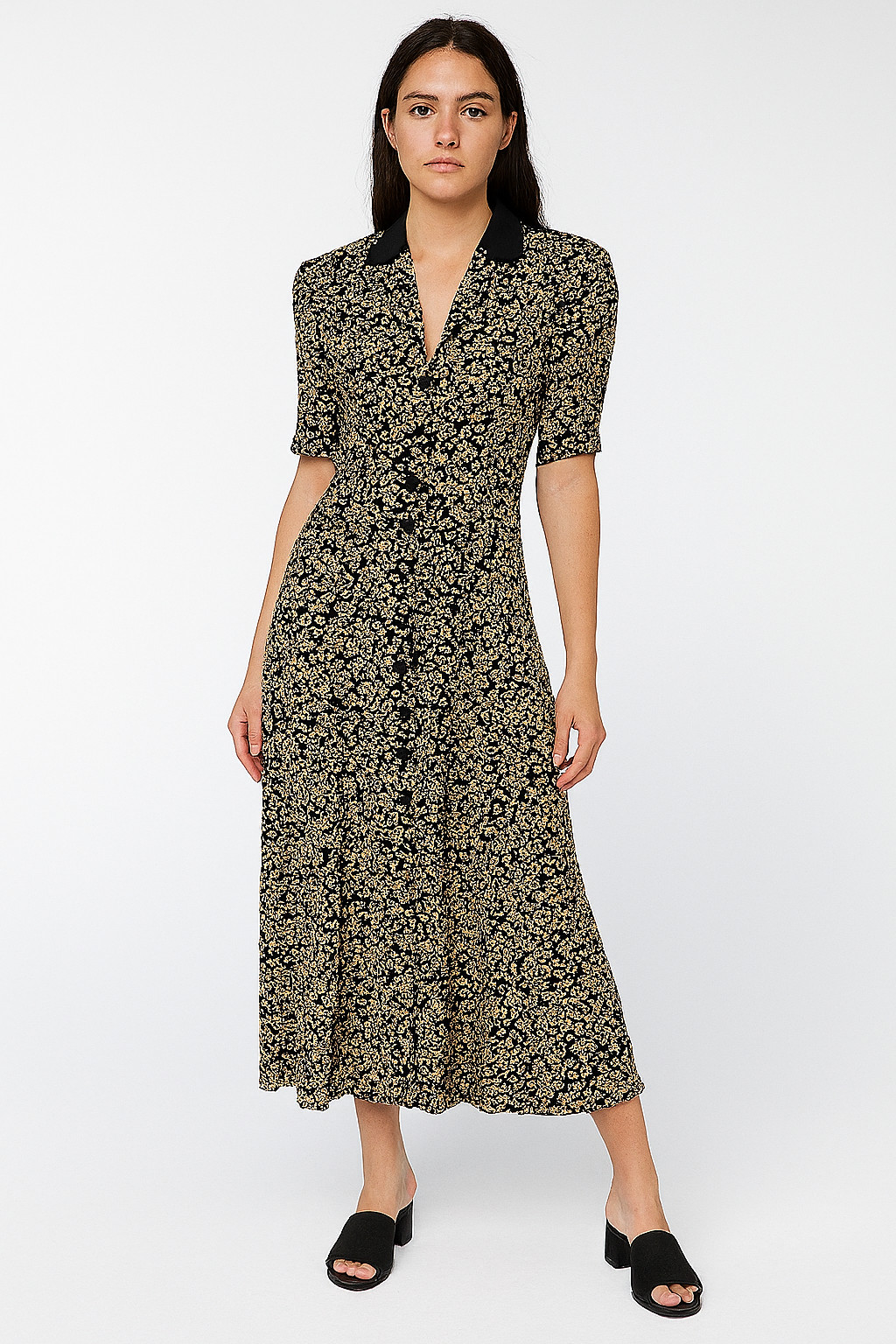 Vtg 90s 30s KAREN ALEXANDER Dress 4 S M Midi Rayon Mini DAISY FLORAL Cottagecore
