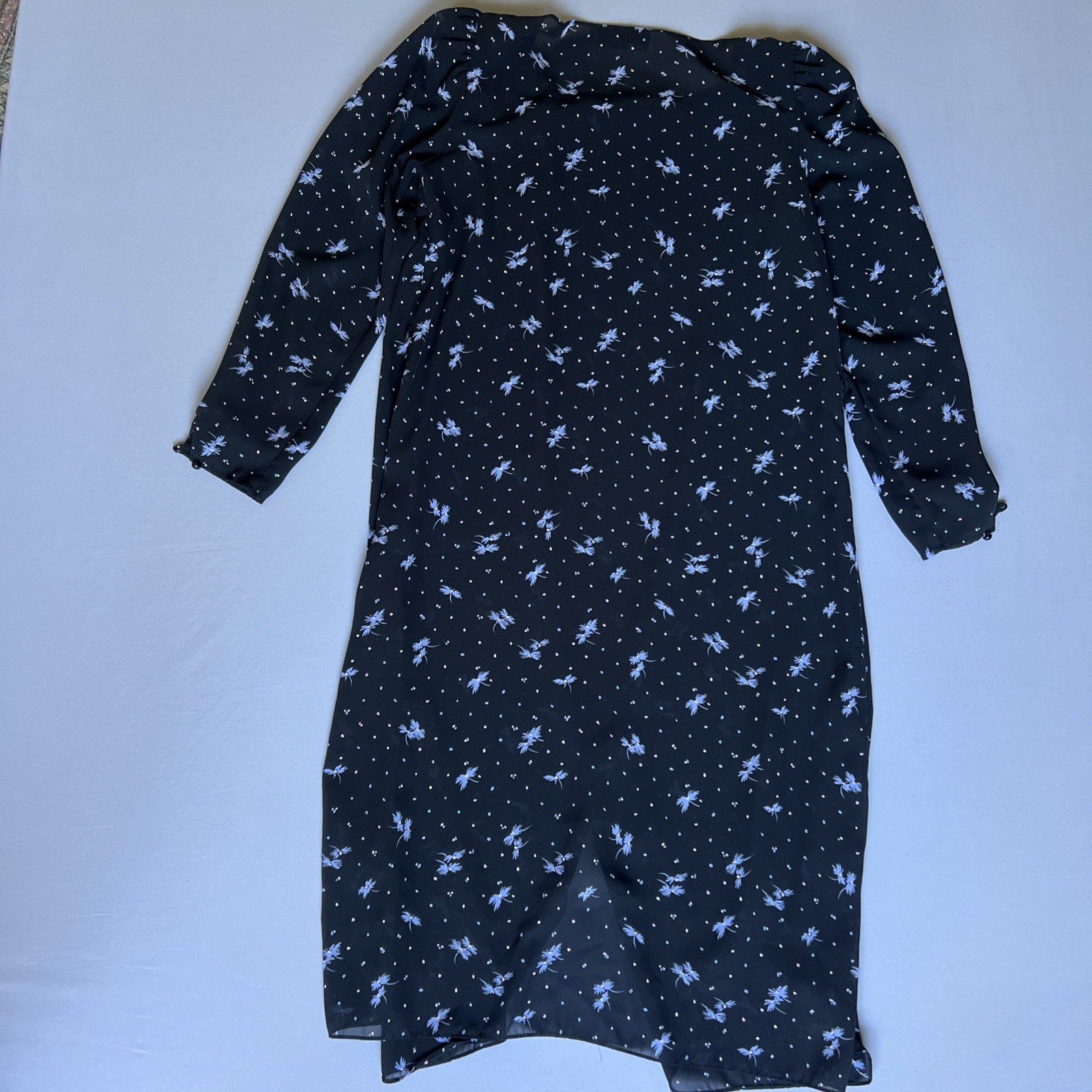 Vintage Black Sheer Floral Midi Dress Romantic Cottagecore Goth Fairy Grunge