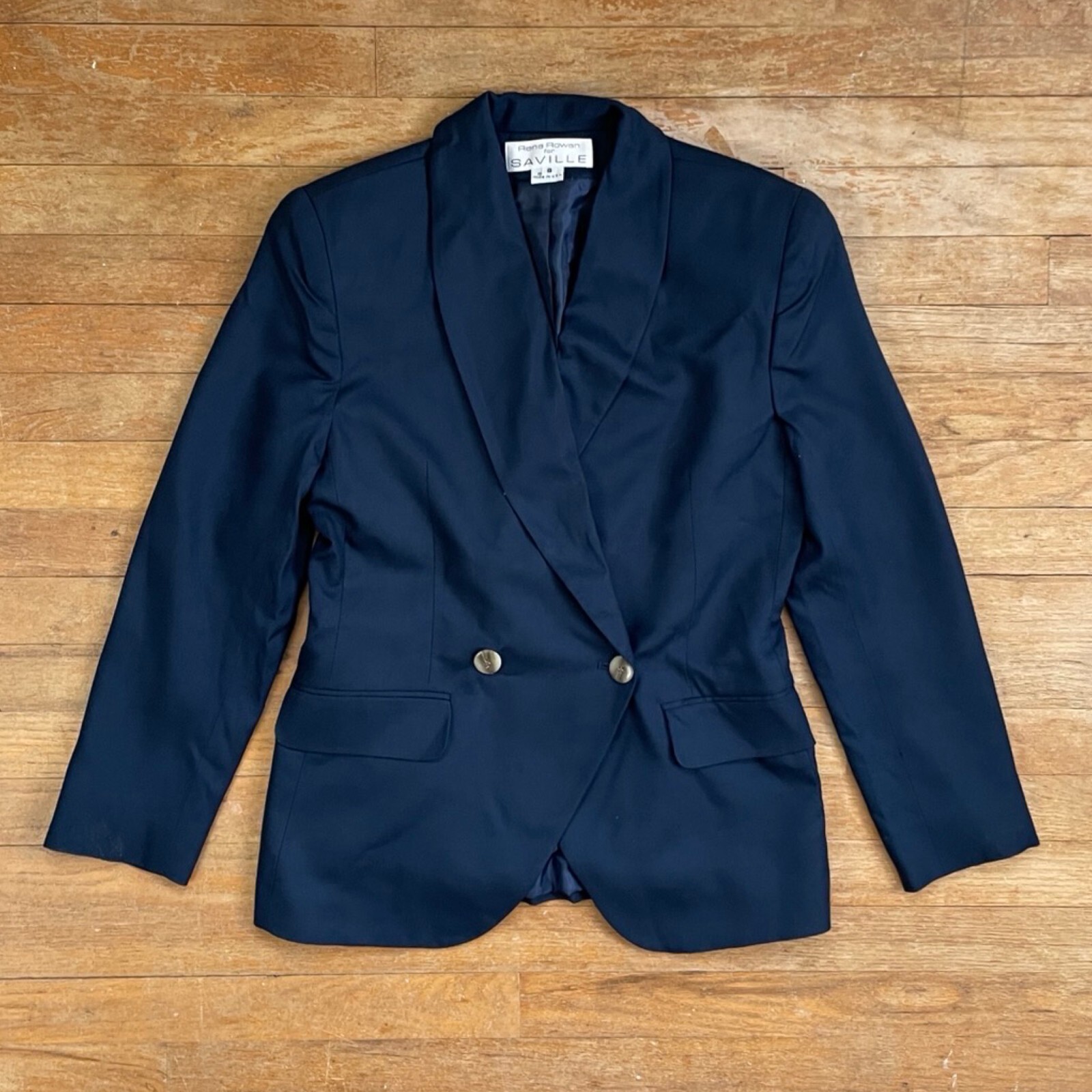 Vintage Double Breasted Blazer Size Small 80s Deep Blue Woven Rayon Sport Jacket