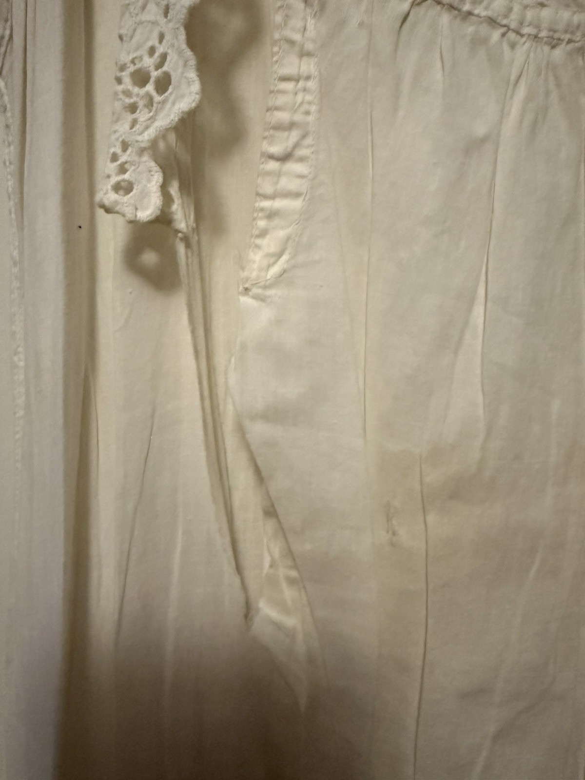 Antique 1910s Edwardian White Cotton Chemise Nightshirt Floral Embroidery Eyelet