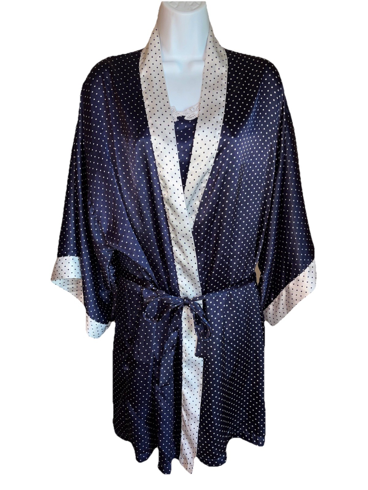 Vintage Val Mode Satin Nightgown & Robe Lingerie Set Size Large / XL Navy Blue