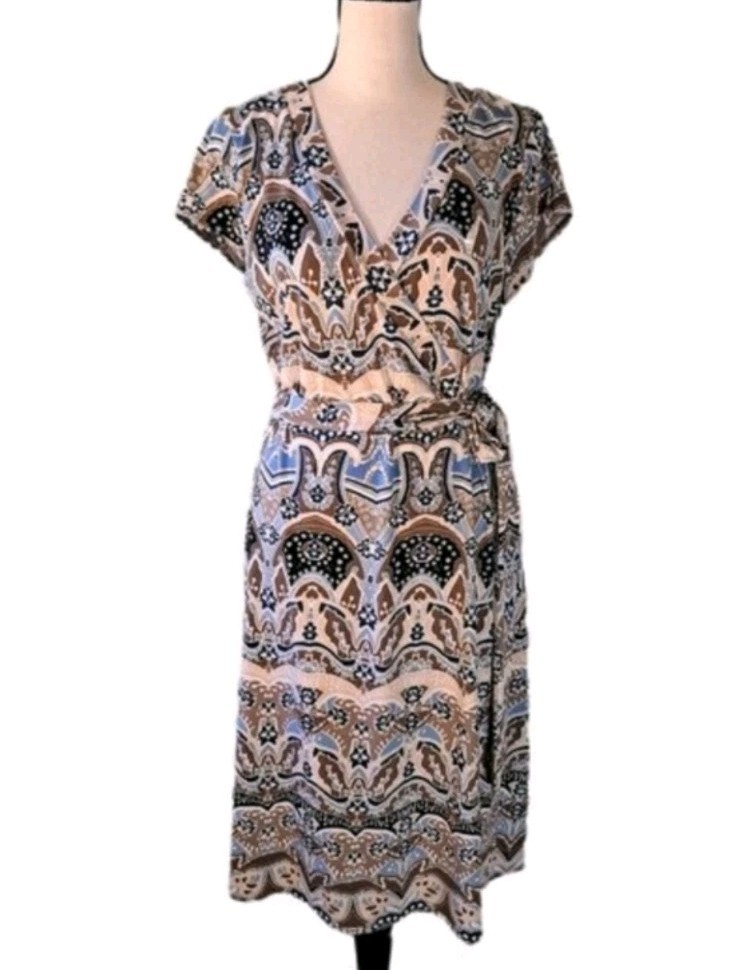 Vintage 90s Axcess Liz Claiborne Boho Faux Wrap Dress Party Travel Summer Sz L
