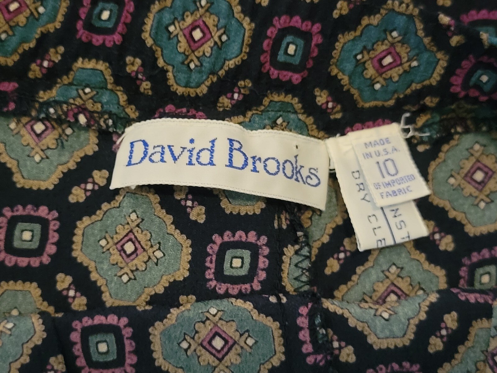 Vintage Pants Navy/Purple/Teal Geo Print By DAVID BROOKS, Light, Pockets, Sz 10