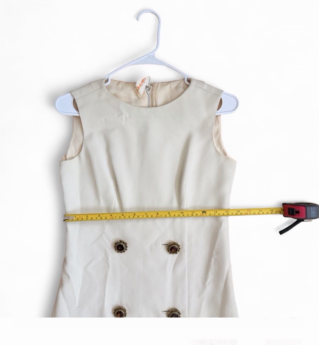 Saks Fifth Avenue 1950’s Cream Dress With Button Accents Small Zipper Back