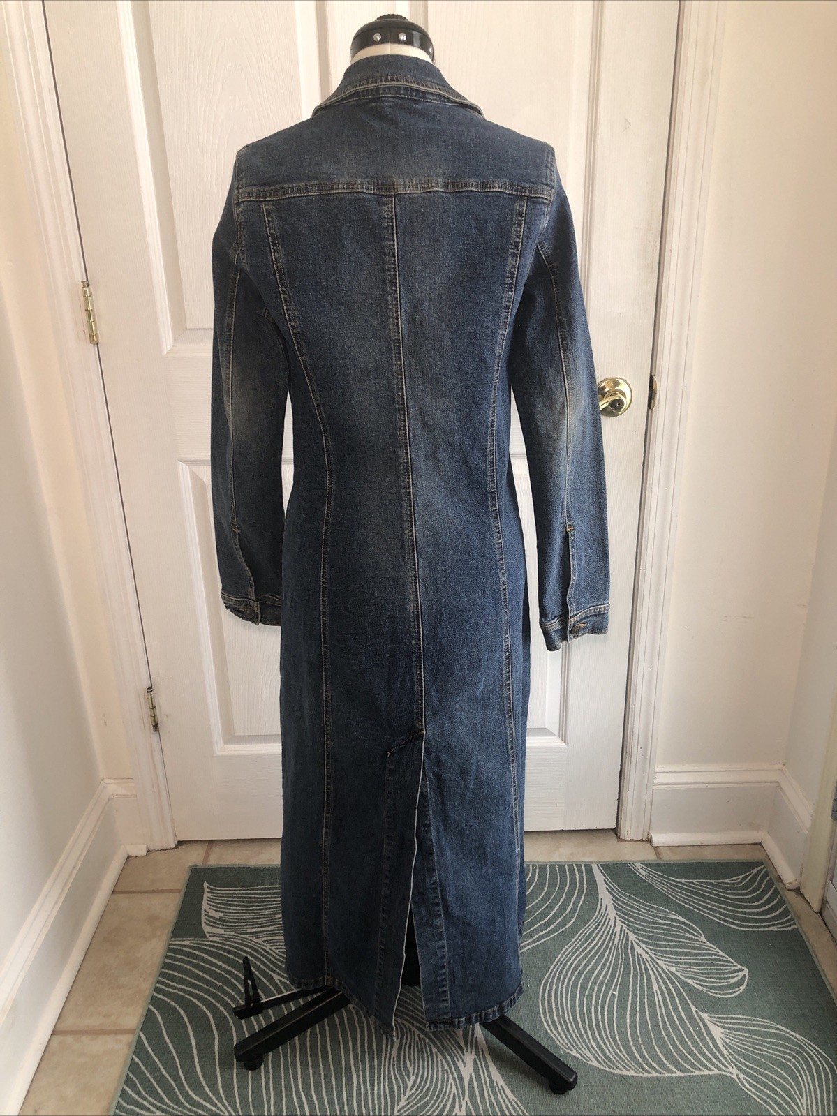 Vtg Bisou Bisou Y2K Maxi denim Jacket Coat dress duster sz Med 90s grunge