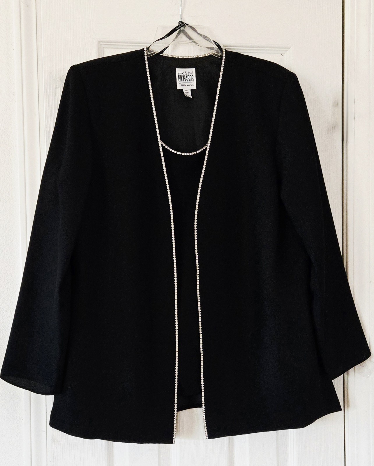 1980s R&M RICHARDS BY KAREN WONG Attached Jacket Evening Blouse Rhinestones 14P