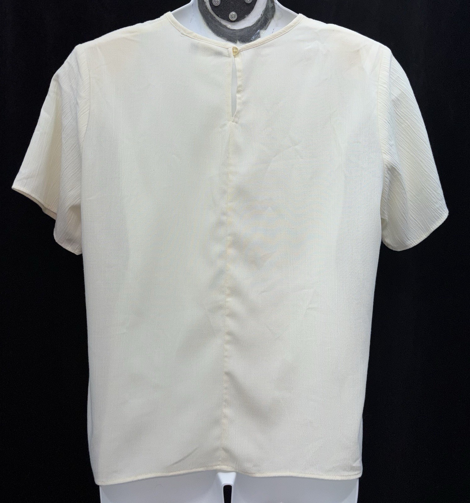 VTG Copy-Cats Women Size L Buttoned Keyhole Back Short Sleeve Top Solid Cream