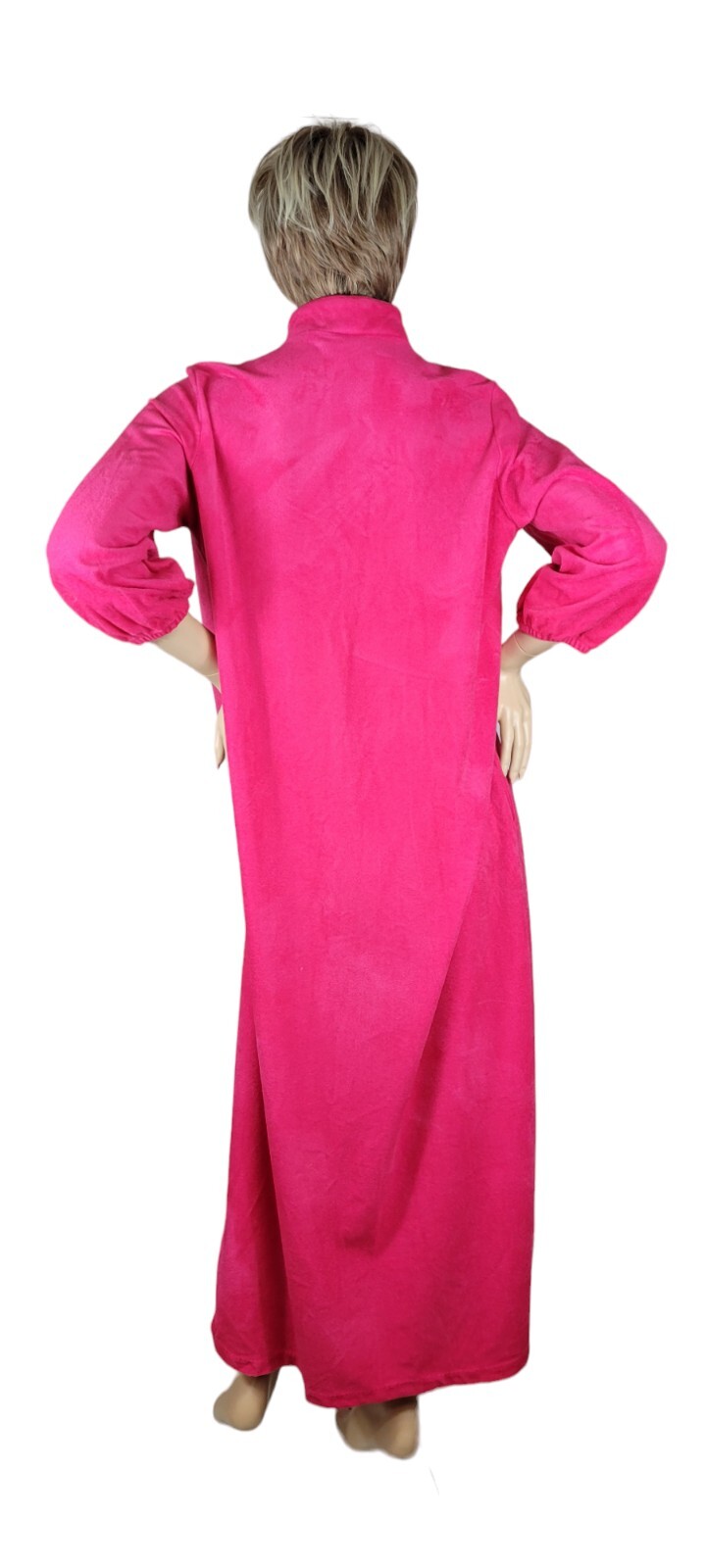 Vintage Plaza 9 Madison Avenue Hot Pink 3/4 Zip Robe House Coat Collar Bow Sz L