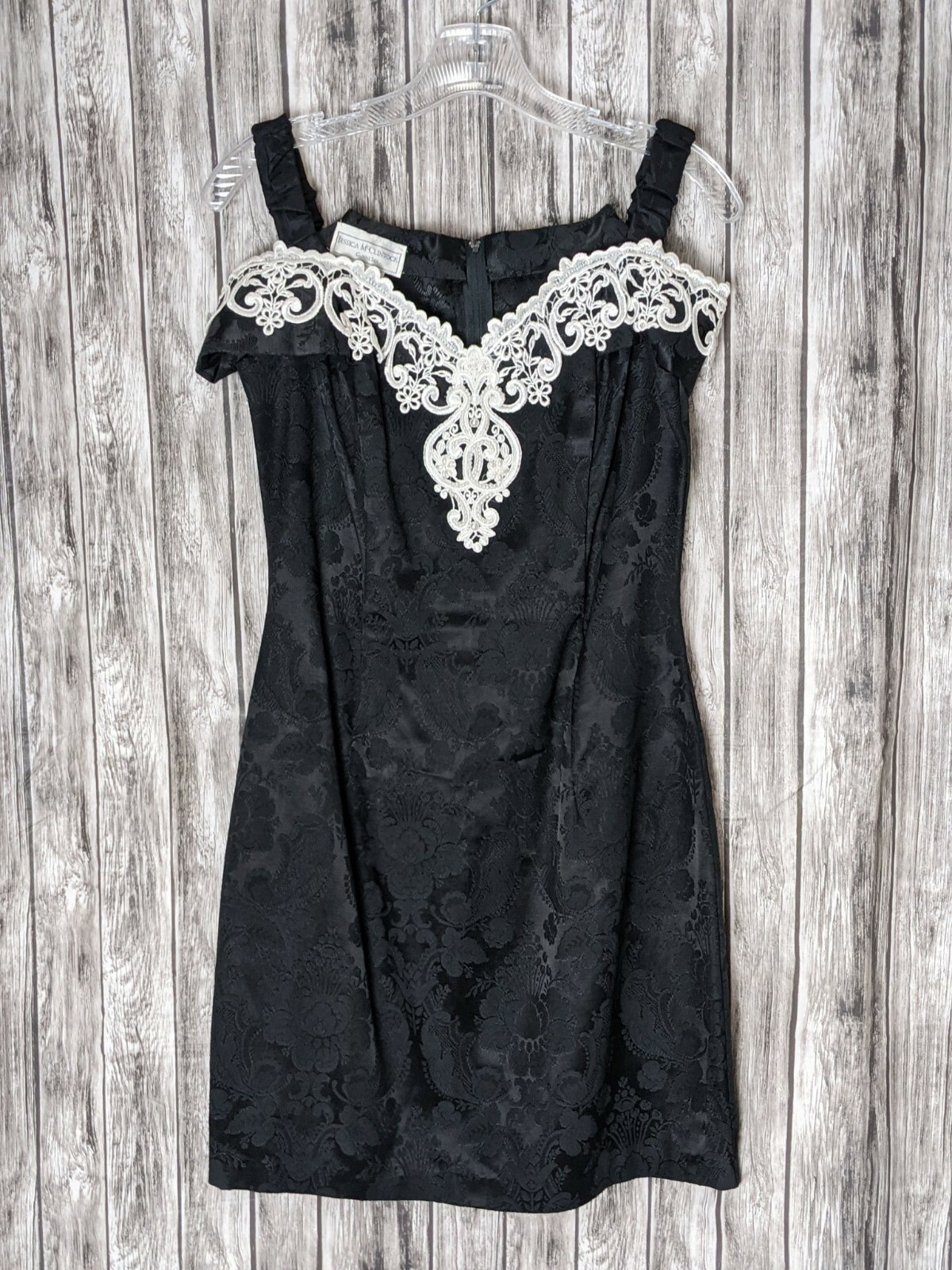 Women’s Black & White Vtg 1980s Solid Color Floral Print Cocktail Dress Sz 9/10