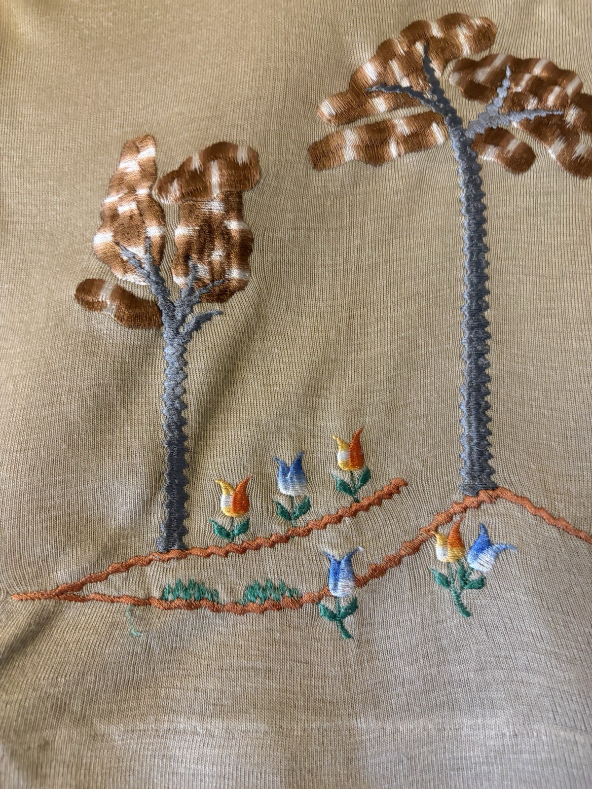 Women’s VTG 1960s Landscape Baby Tee Embroidered/Appliqué Size XS/S EUC