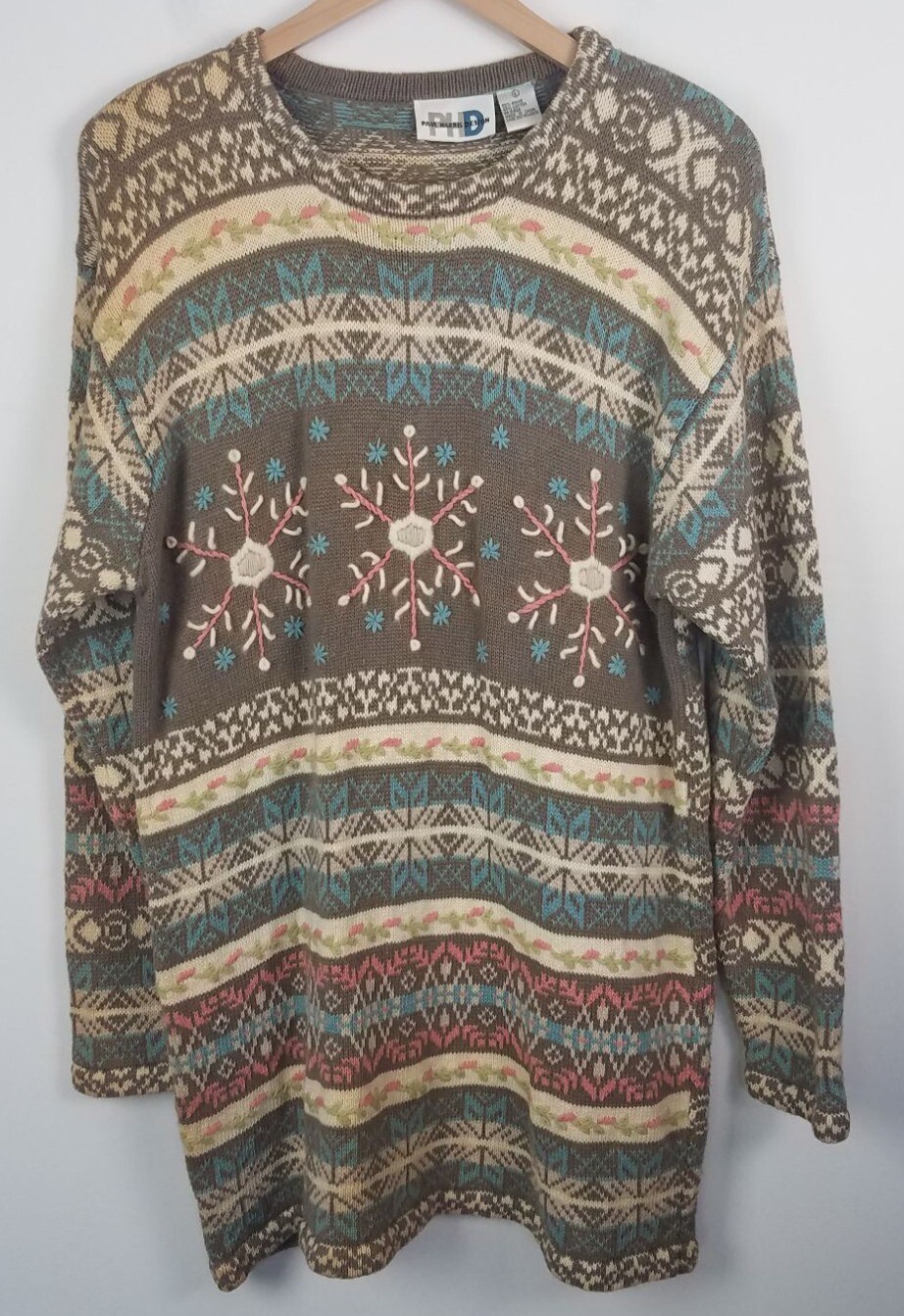 Vtg. Paul Harris Design Women’s Sz. L Pastel Fair Isle/Floral Sweater Dress