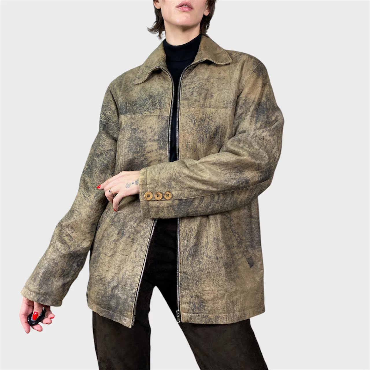 Vintage Distressed Lamb Leather Jacket: Oversized Brown Unisex size US10