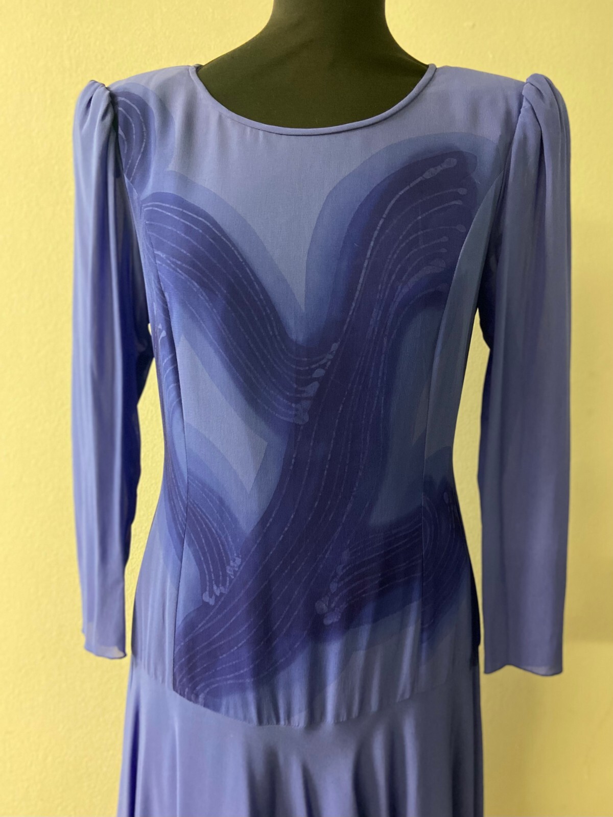 Womens Vintage Blue Cocktail Dress with Full Flowing Skirt with tiered hemline