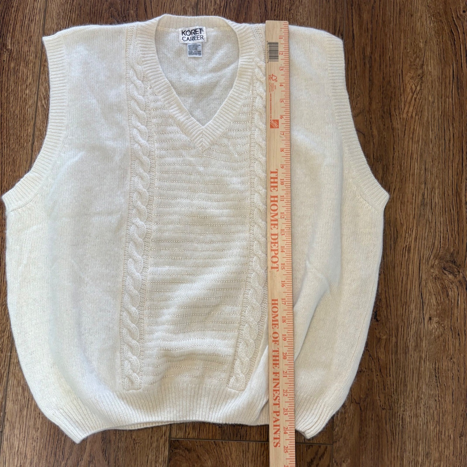 VTG 80s Koret Angora Lambswool V-Neck Sweater Vest Plus Size 24W Retro 3X Ivory