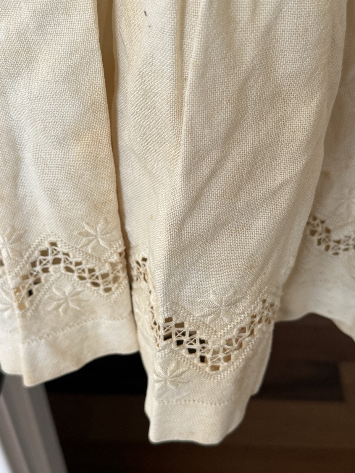 Vintage Ivory Petticoat Skirt with Cutwork Lace Embroidered Hem