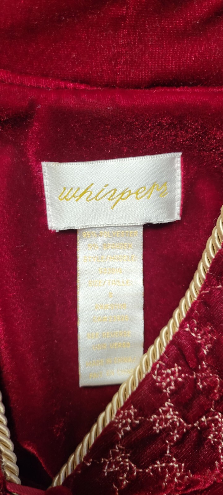 Vintage Whispers Velvet Velour Red & Gold House Coat Robe Nightgown Size Small