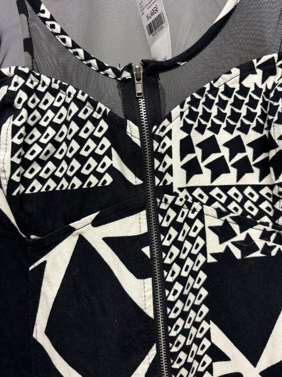 Vintage Wet Seal Body Con Mini Dress – Black & Cream Full Zip Mesh Cut outs – XL