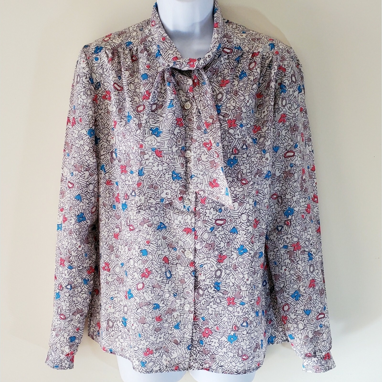 Vintage 1970’s CAPE COD MATCH MATES long-sleeve lavallière floral blouse Sz XL