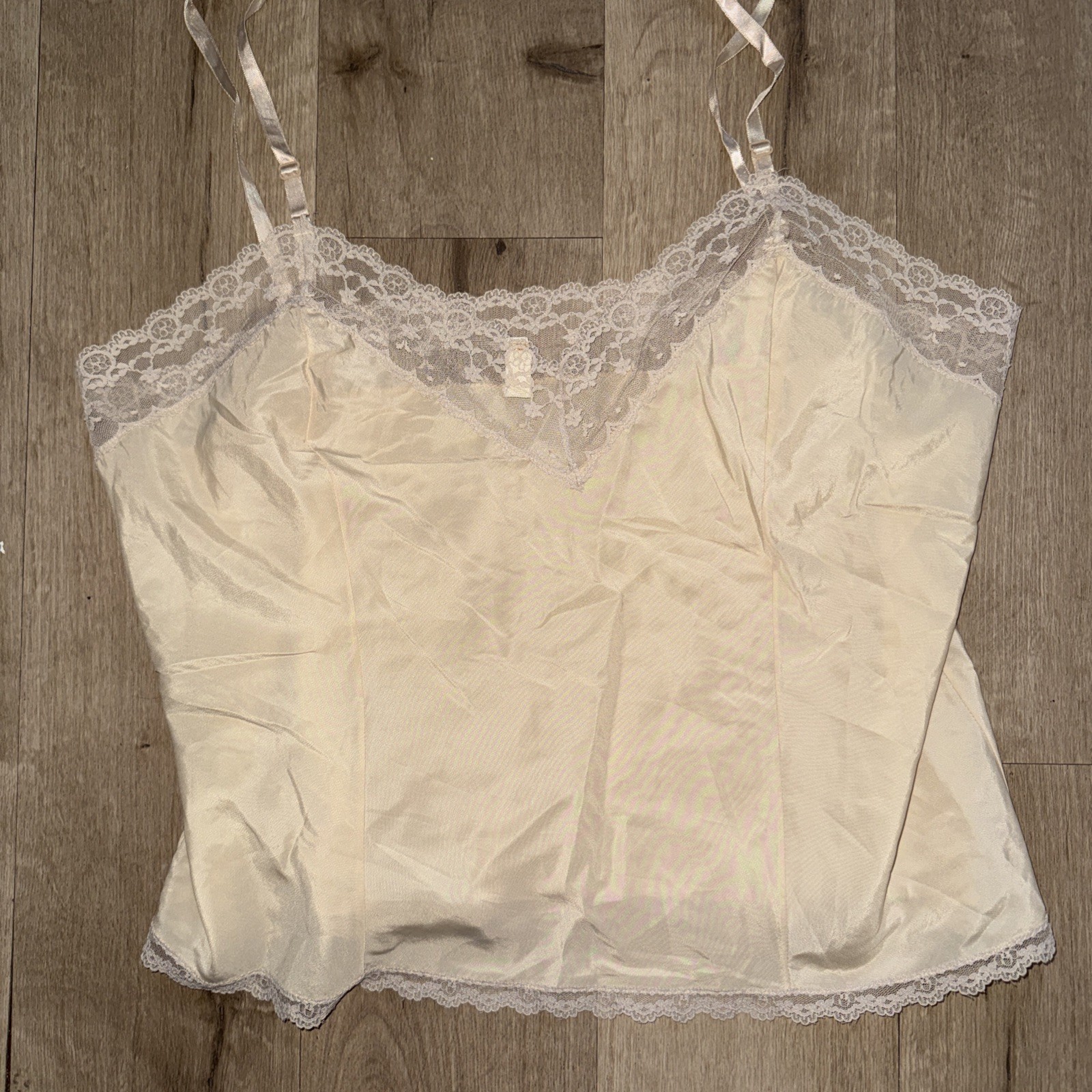 Vintage Barbizon Tan Nude Camisole Slip Nylon Lace Top Size Large