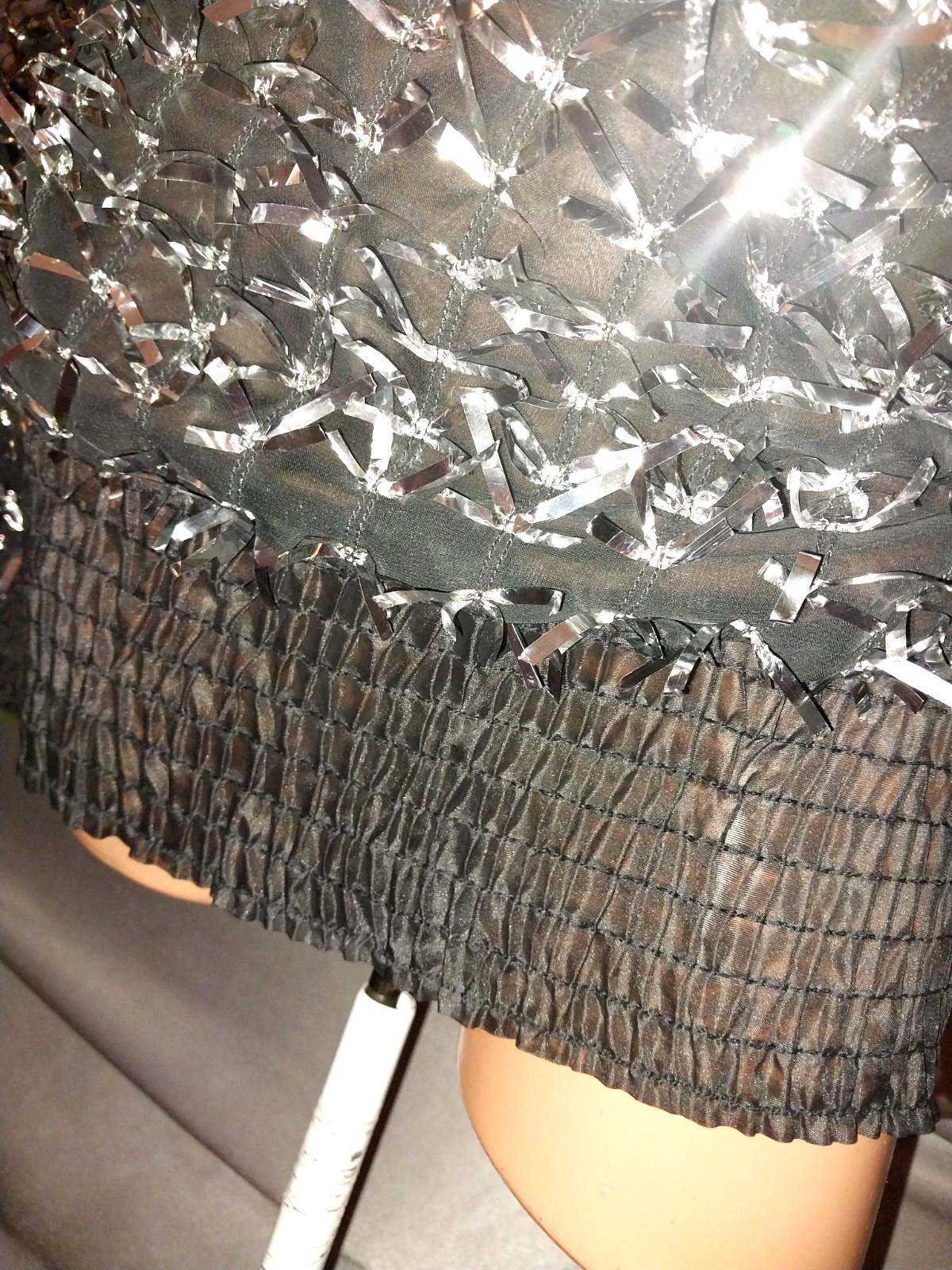 VTG NR1 NITE LIGHTS 80S SILVER FOIL BOWS BLOUSE SHEER CHIFFON BURLESQUE AVANT L
