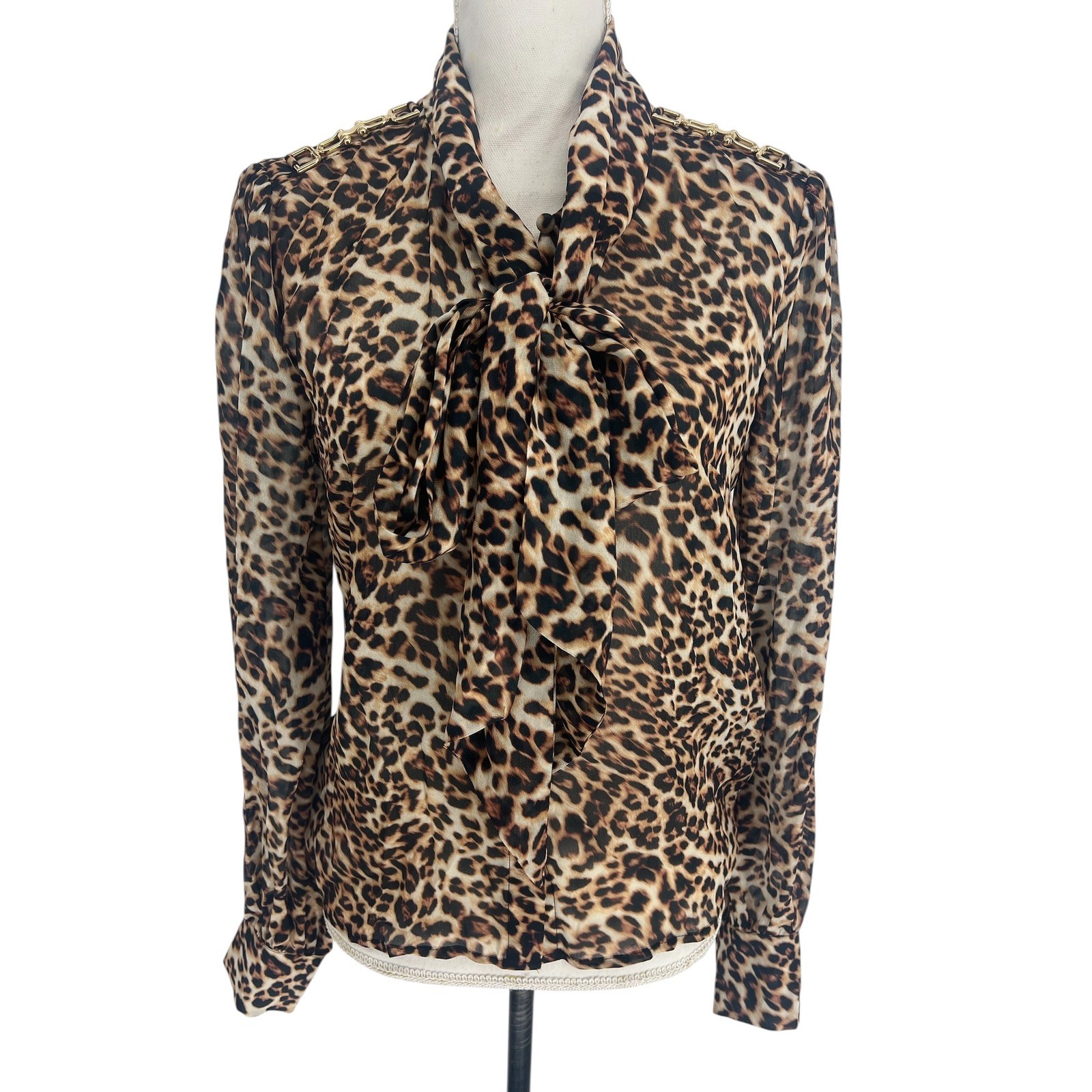 Generation Love Veralli Leopard Print Tie Neck Blouse XXS