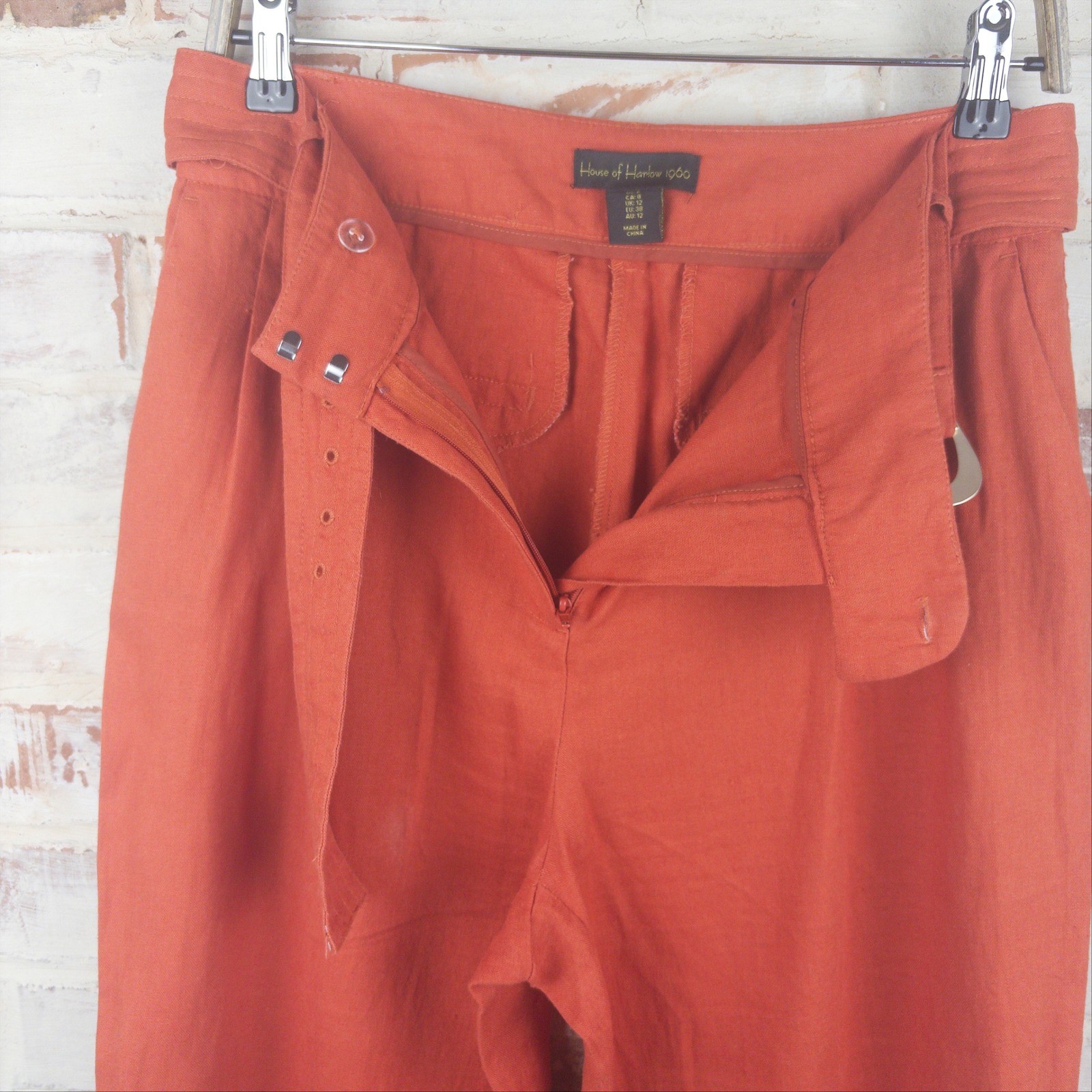 House of Harlow 1960 Rust Linen Blend Belted Wide Leg Pants Size 8 Boho Chic Y2K