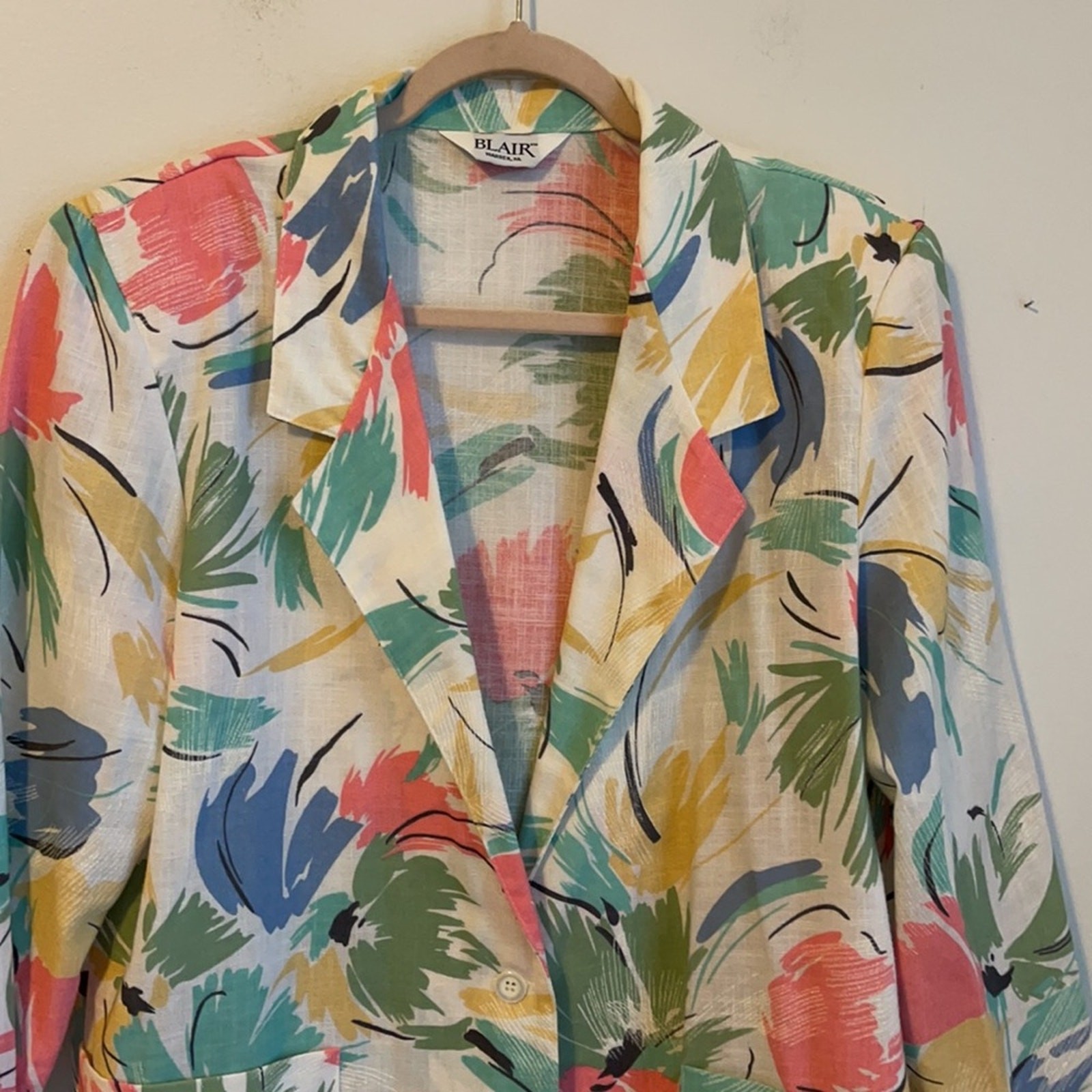 Vintage 80’s Blair unlined unstructured pastel paint stroke 1 button blazer