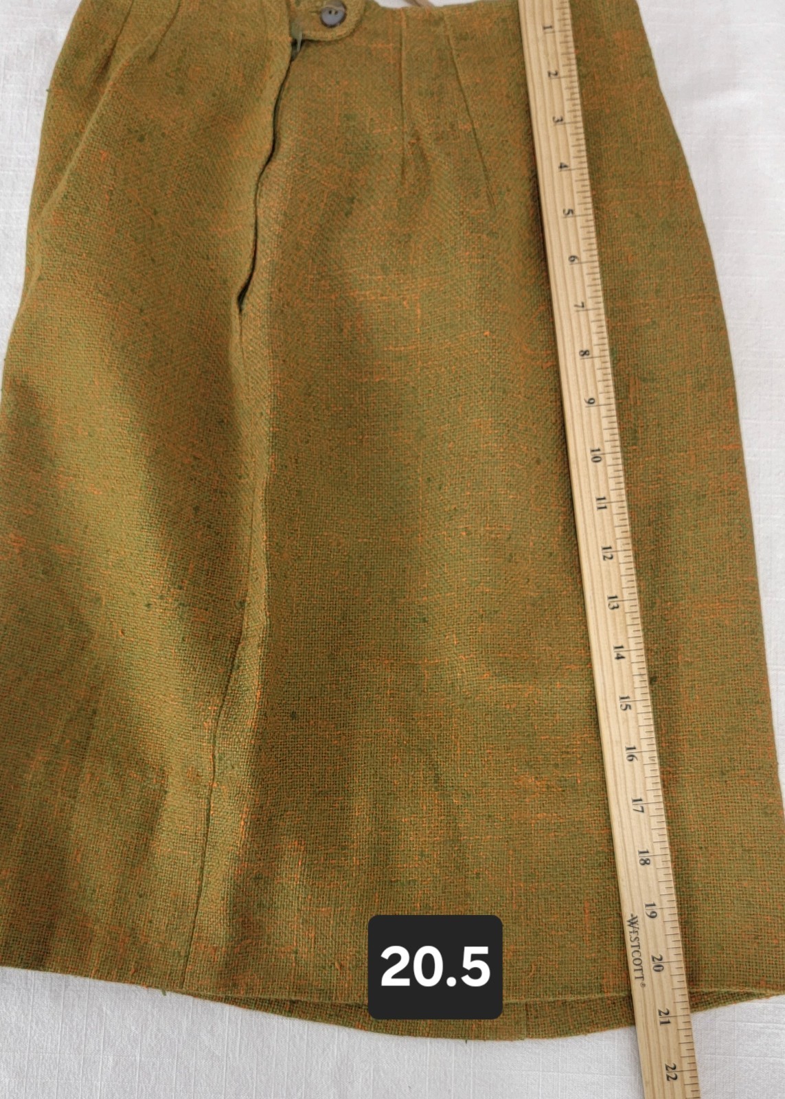 Vintage 60s Mara by Romay Skirt & Vest Suit Set XXS Olive Green Orange Bow Nubby