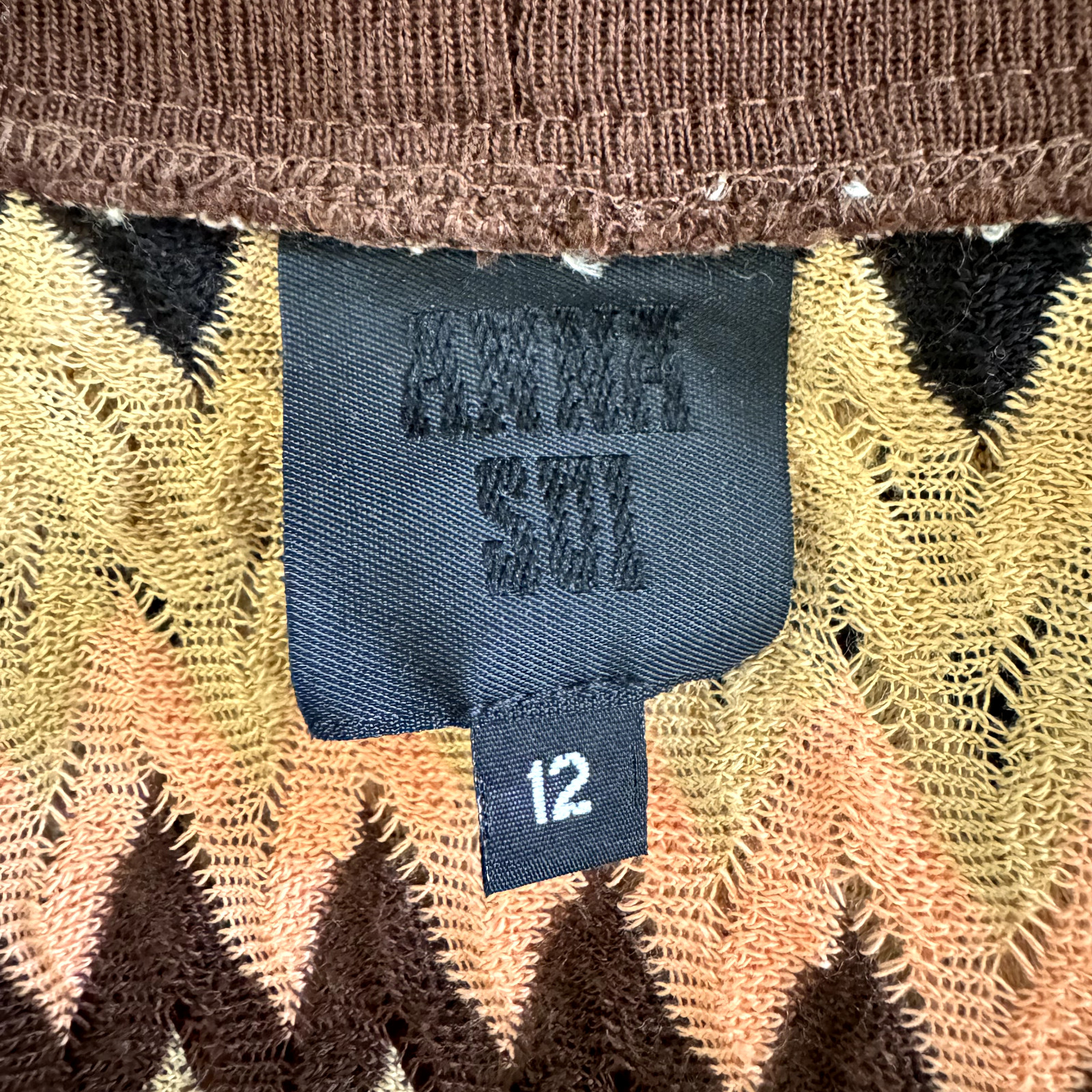 Vintage 90s Y2K Anna Sui Sweater 12 / L Chevron Cardigan Knit Tan Brown Retro