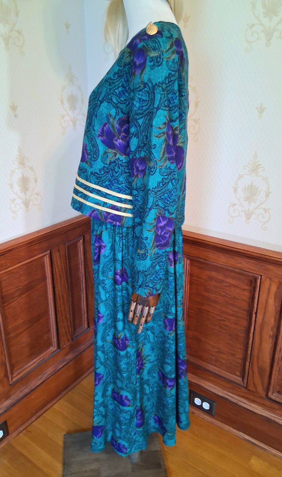 Vintage 1980s JJ Nicole Jewel Tone 2-Piece Puff Sleeve Mob Wife Secretary Dress