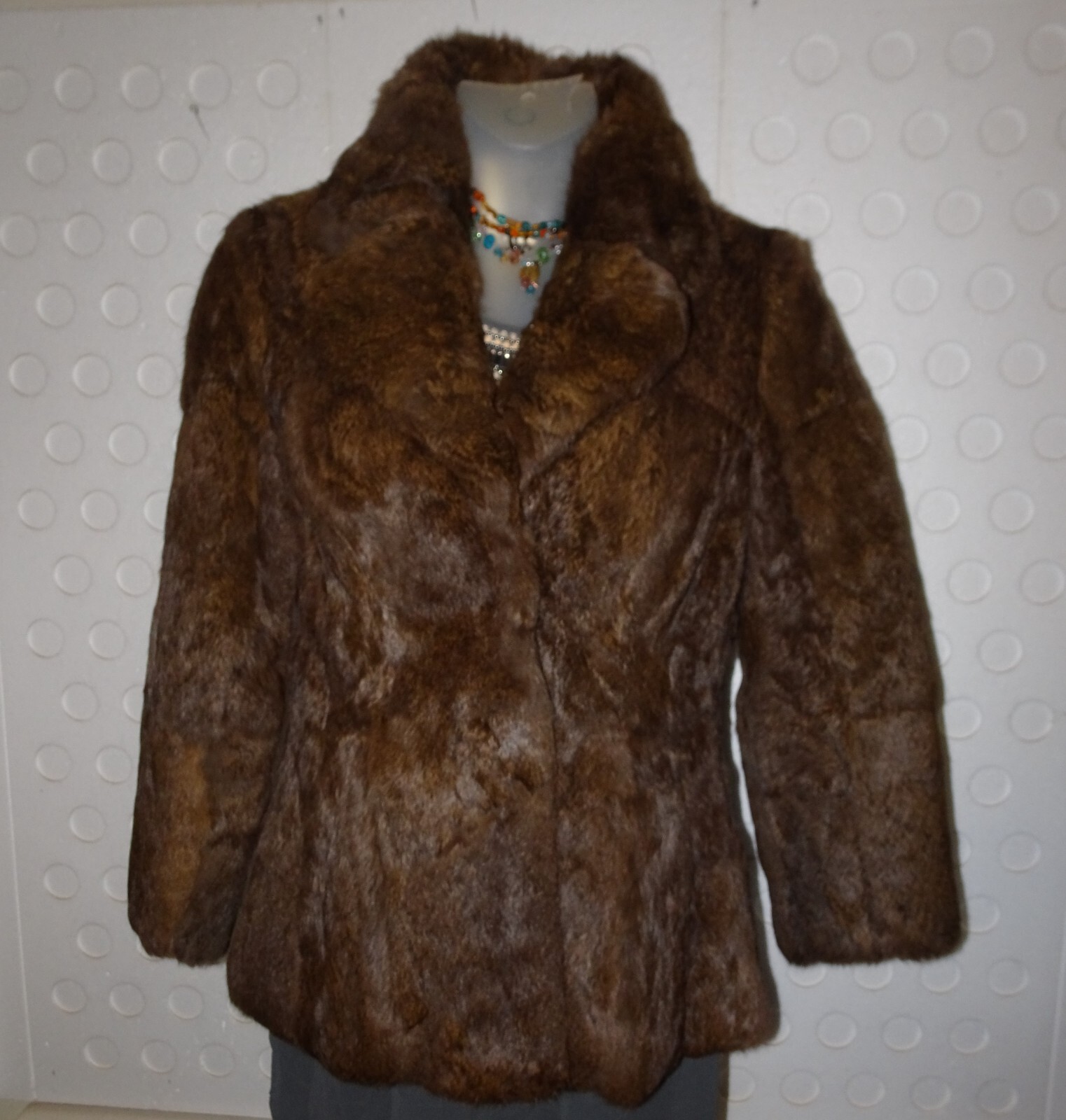 Genuine Rabbit Fur Brown Coat / Jacket S / M Chocolate
