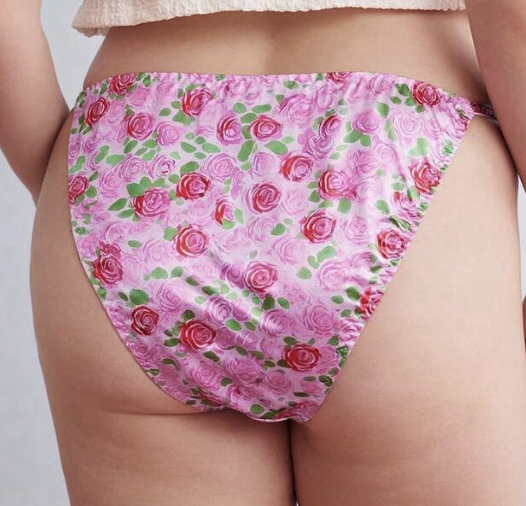 VTG 90’s Style Satin Polyester String Bikini Pink Floral Panties PLUS 1XL NEW