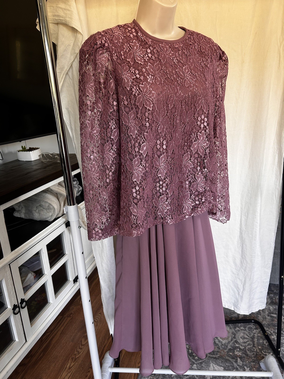Vintage Pleated Rose Pink Dress Old Hollywood 80s Made in Korea Dim the Lites P6