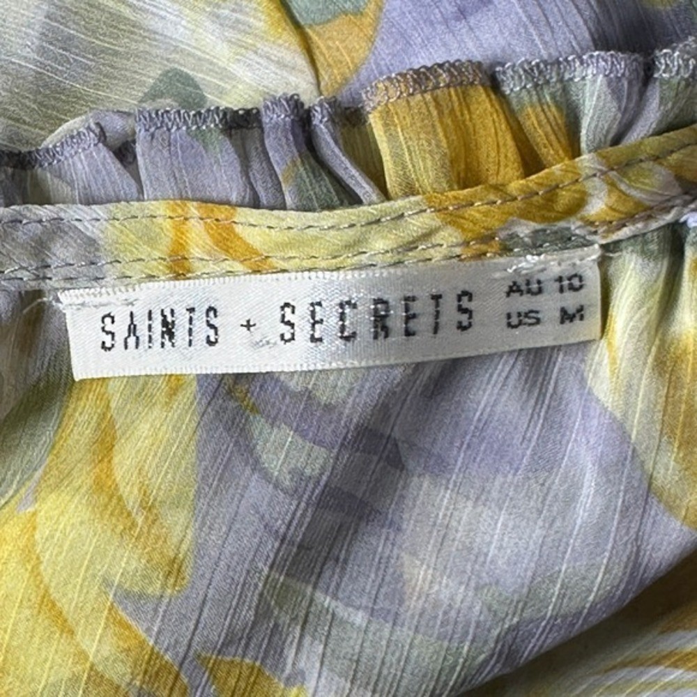 Saints + Secrets Floral Ruffle Mini Dress Open Back Cottgecore Romantic Sz M
