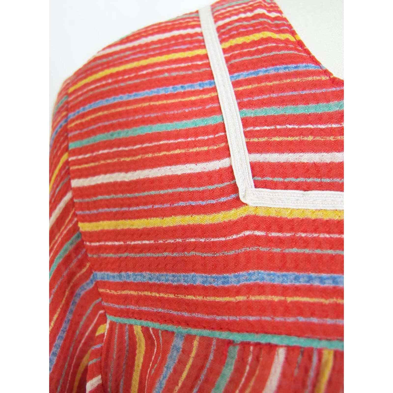 Vintage 80s Albert Nipon Dress XS S – 1970s Red Multicolor Stripe Midi