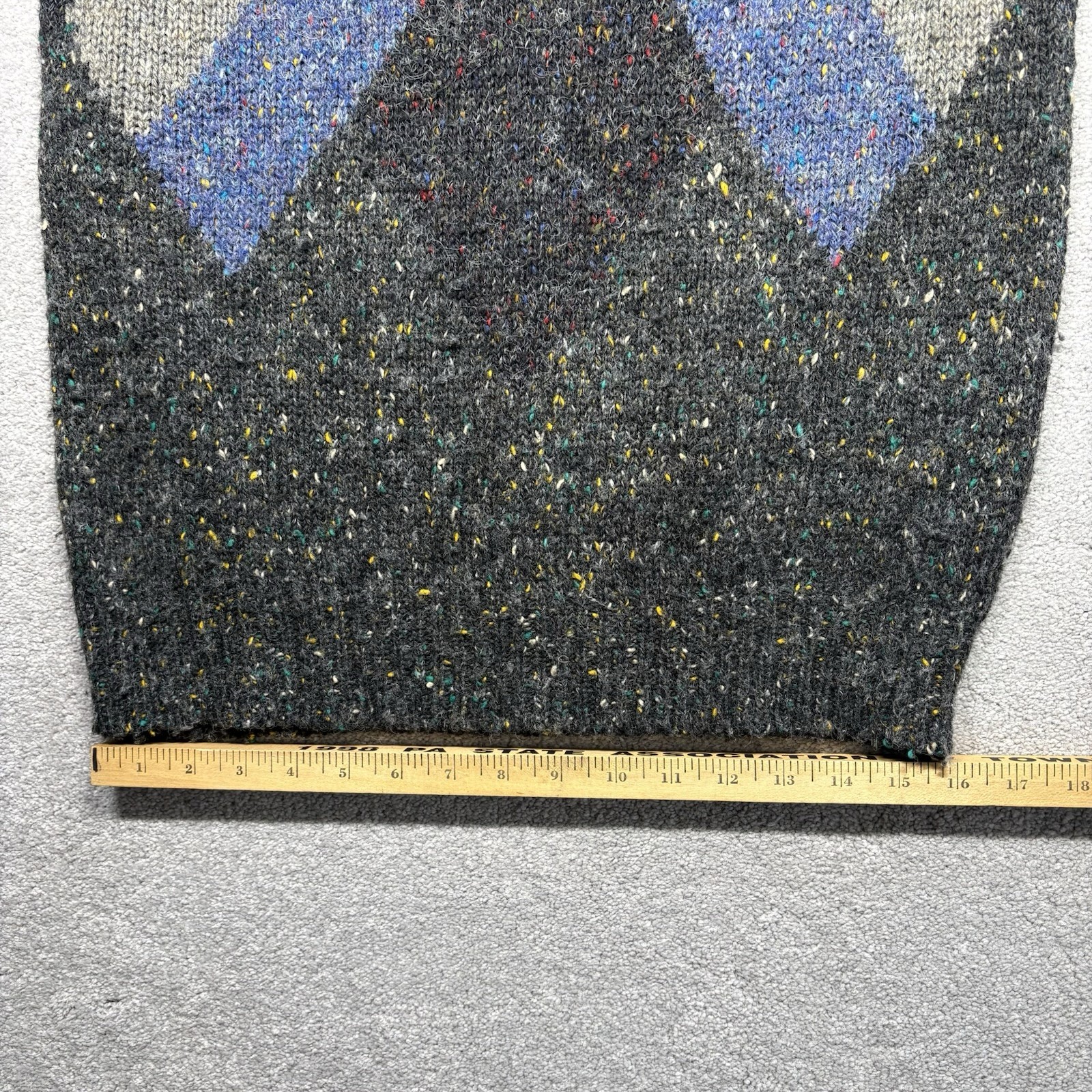 1980s Koman Knit Sweater Wool Blend Confetti Gray Geometric Size Large Vintage
