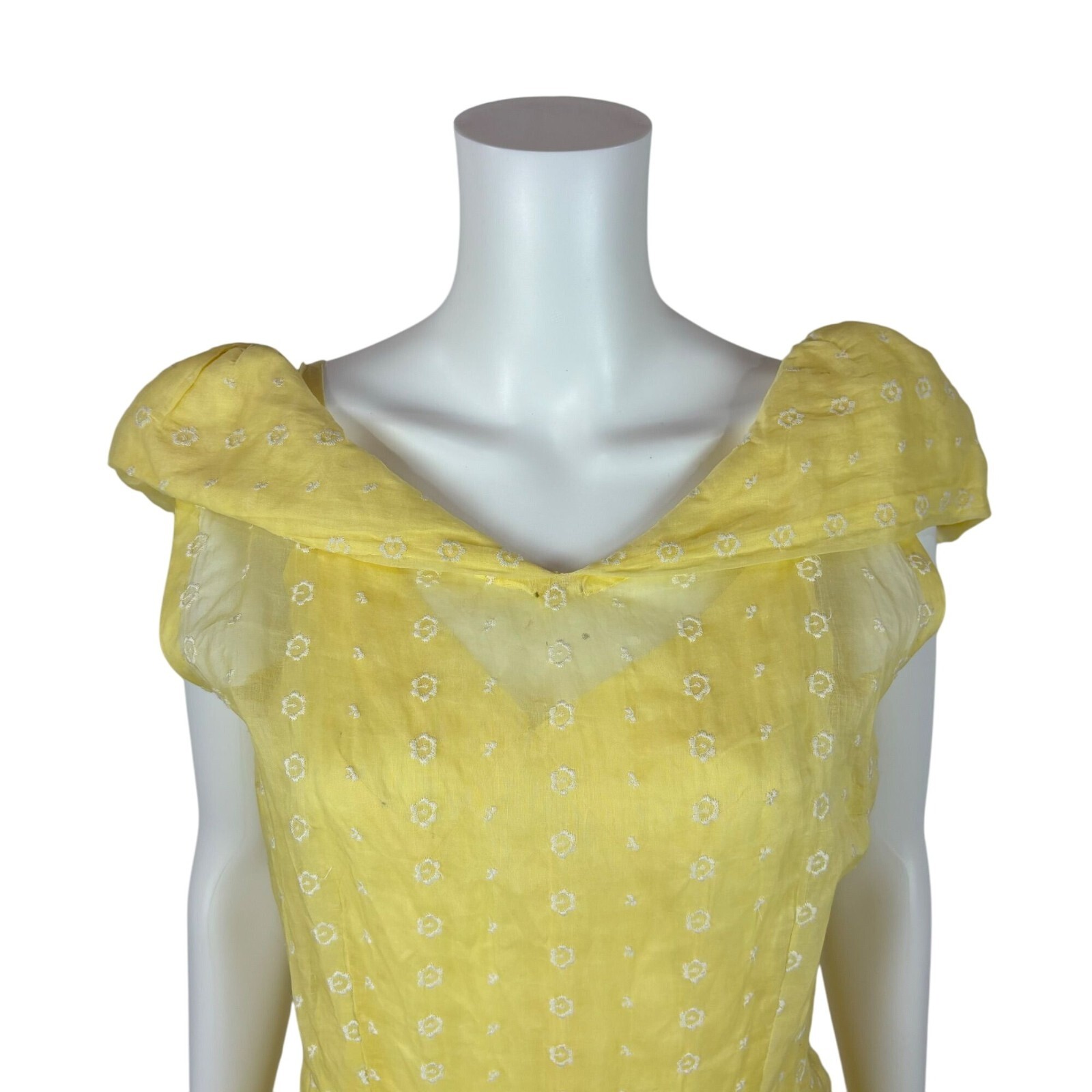 Vintage 30s Yellow Gown Women’s Medium Sheer Floral Embroidered Garden Party Dre