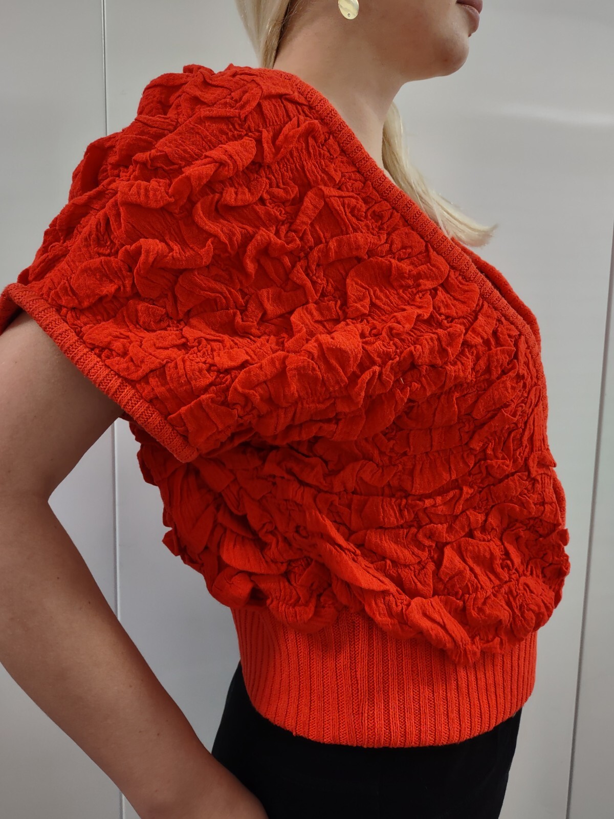 Orange Red Sweater Top 80s Evening Wear Couture Disco Club High Fashion M / L