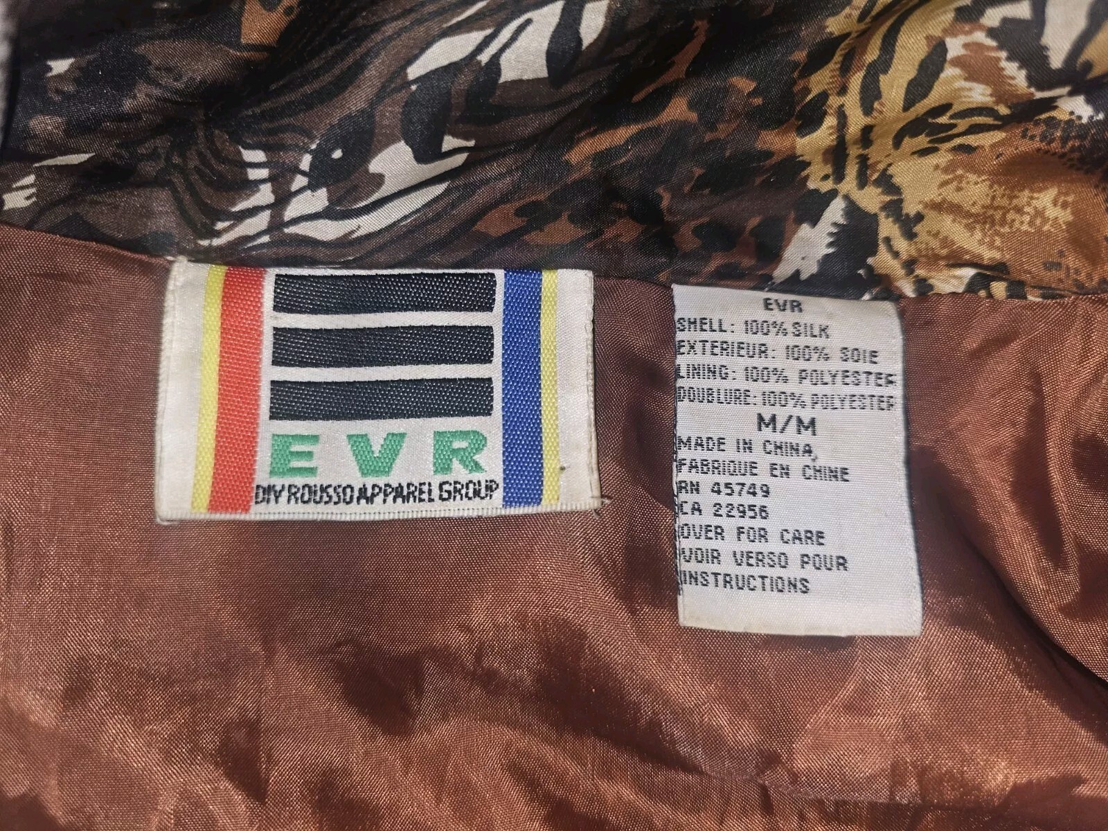 Vintage EVR 80s Safari all over print 100% Silk jacket Women’s Sz Medium