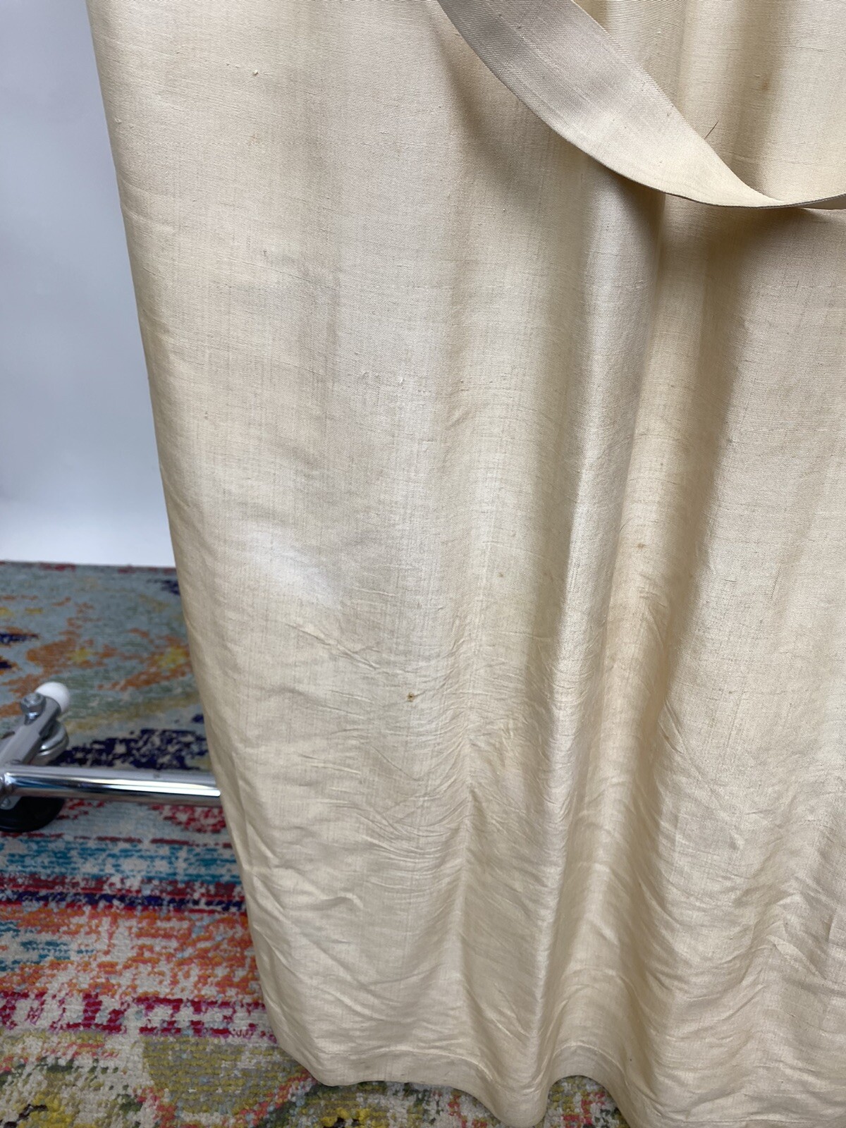 Antique Japanese 1930s 3 Toed Dragon Kimono Robe Blue Embroidery Cream Linen