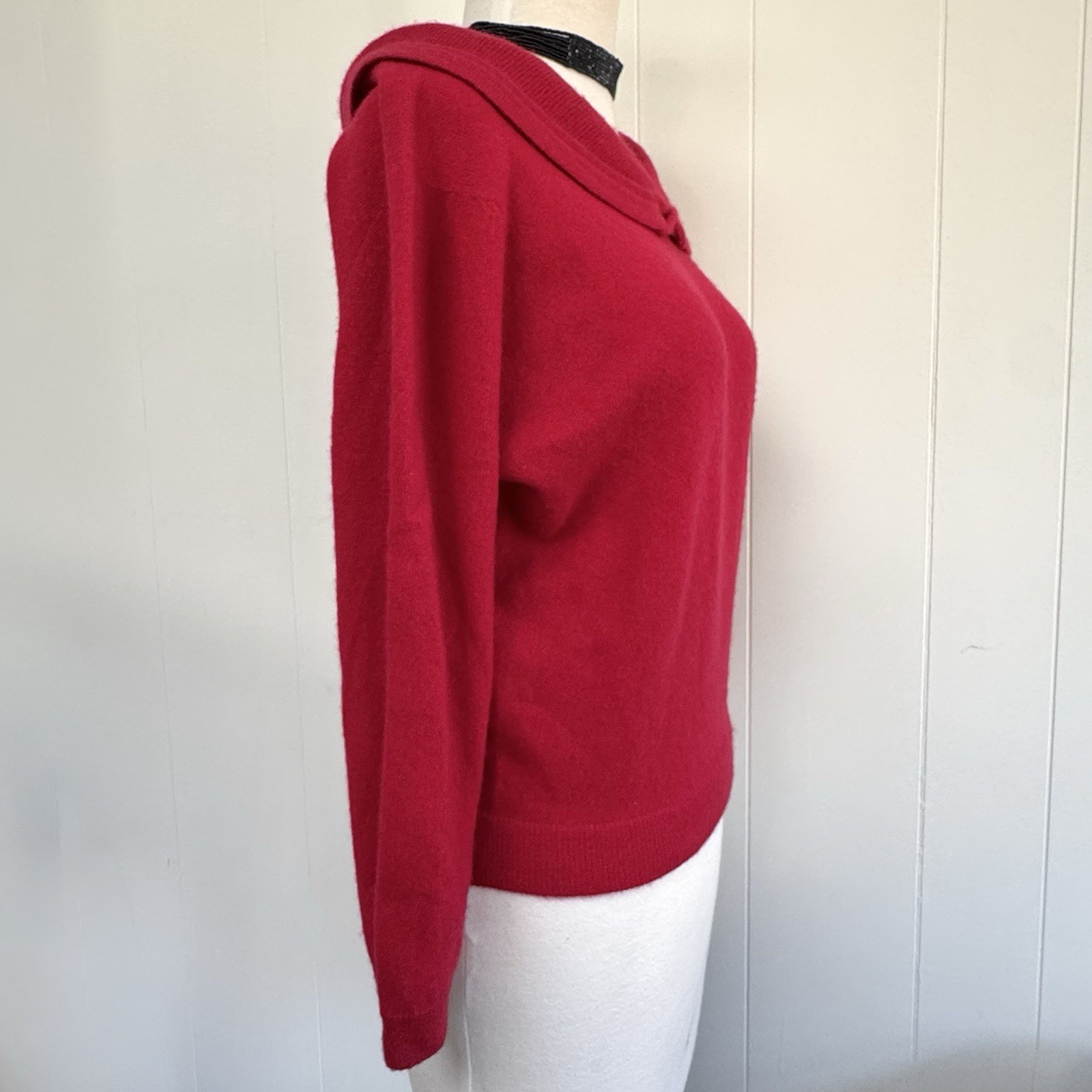 Vintage 1950s Dalton 100% Virgin Cashmere Soft Sweater Girl Peter Pan Collar Red