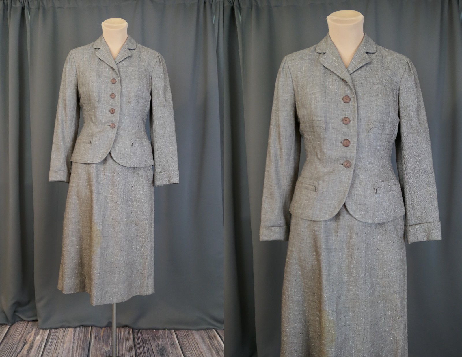 Vintage 1950s Tailored Brown Suit Jacket, 33 bust Junior Size, + damaged skirt