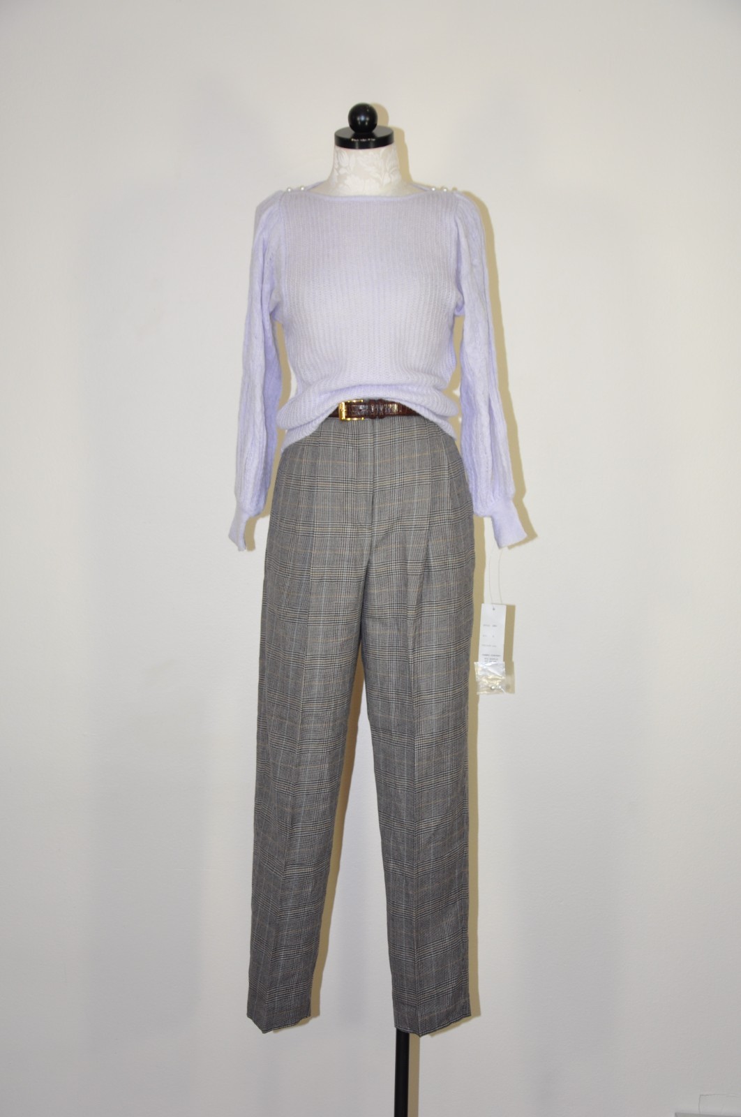70s VTG Lavender Purple Mohair Puff Sleeve Pearl Buttons Knit Sweater Women XS